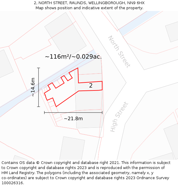 2, NORTH STREET, RAUNDS, WELLINGBOROUGH, NN9 6HX: Plot and title map