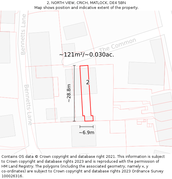 2, NORTH VIEW, CRICH, MATLOCK, DE4 5BN: Plot and title map