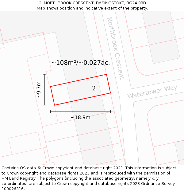 2, NORTHBROOK CRESCENT, BASINGSTOKE, RG24 9RB: Plot and title map