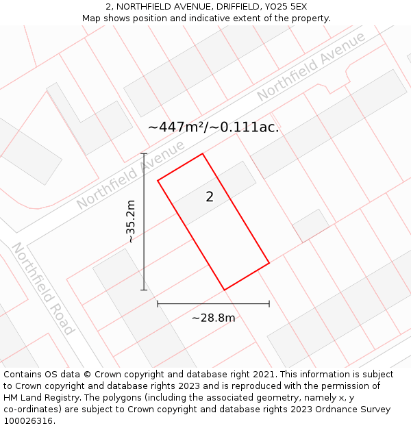 2, NORTHFIELD AVENUE, DRIFFIELD, YO25 5EX: Plot and title map