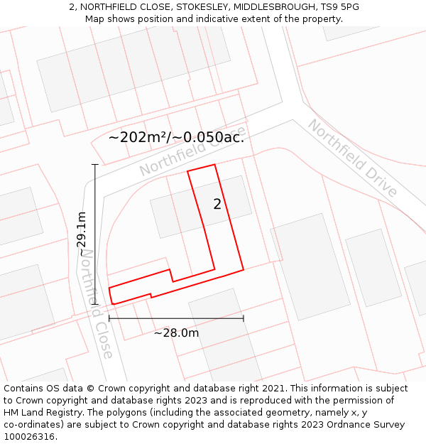 2, NORTHFIELD CLOSE, STOKESLEY, MIDDLESBROUGH, TS9 5PG: Plot and title map
