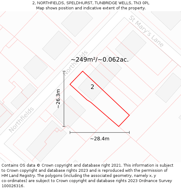 2, NORTHFIELDS, SPELDHURST, TUNBRIDGE WELLS, TN3 0PL: Plot and title map