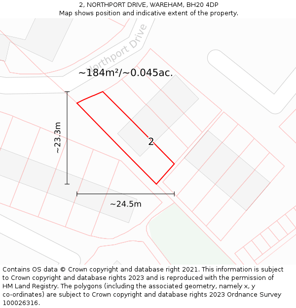 2, NORTHPORT DRIVE, WAREHAM, BH20 4DP: Plot and title map