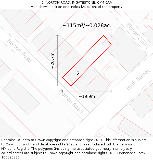 2, NORTON ROAD, INGATESTONE, CM4 0AA: Plot and title map