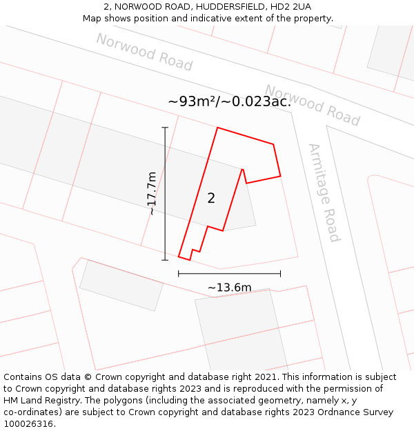2, NORWOOD ROAD, HUDDERSFIELD, HD2 2UA: Plot and title map