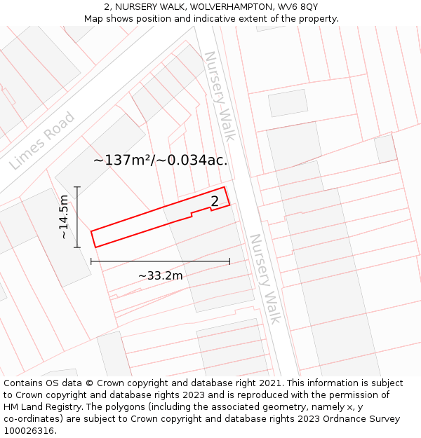 2, NURSERY WALK, WOLVERHAMPTON, WV6 8QY: Plot and title map