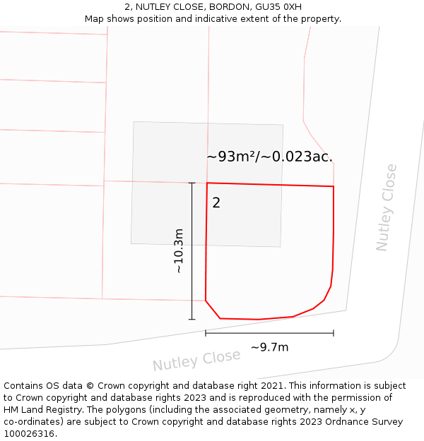 2, NUTLEY CLOSE, BORDON, GU35 0XH: Plot and title map