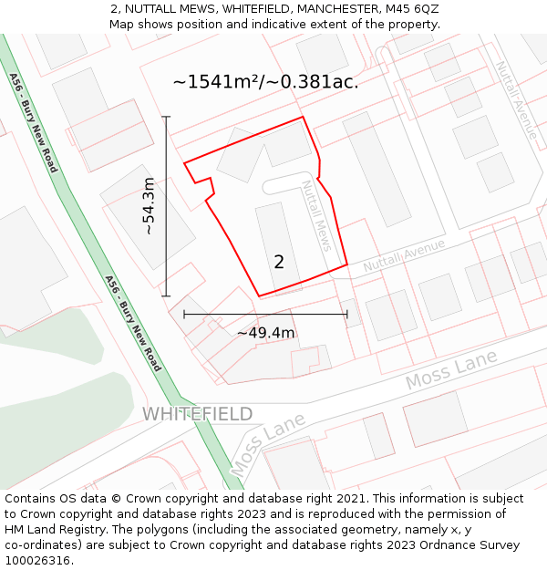 2, NUTTALL MEWS, WHITEFIELD, MANCHESTER, M45 6QZ: Plot and title map