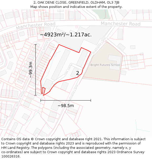 2, OAK DENE CLOSE, GREENFIELD, OLDHAM, OL3 7JB: Plot and title map