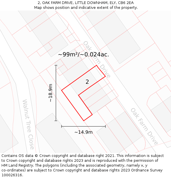 2, OAK FARM DRIVE, LITTLE DOWNHAM, ELY, CB6 2EA: Plot and title map