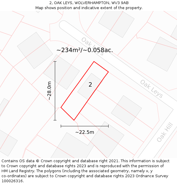 2, OAK LEYS, WOLVERHAMPTON, WV3 9AB: Plot and title map