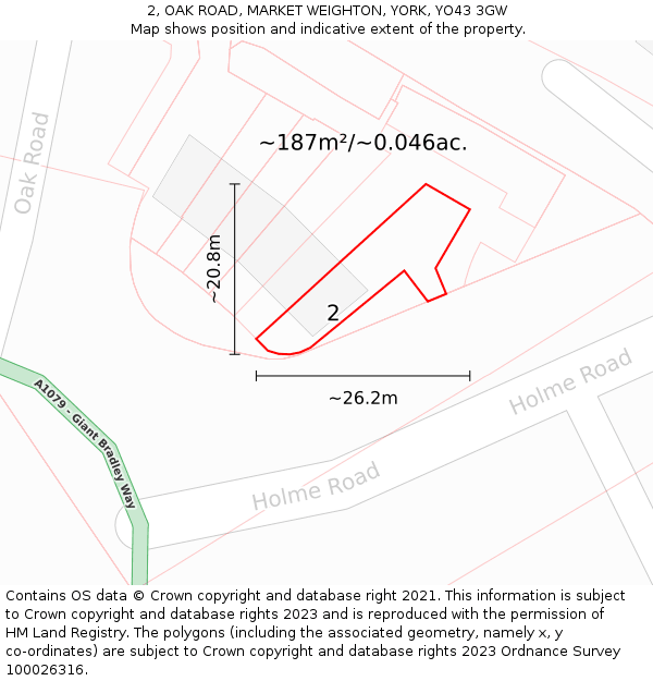 2, OAK ROAD, MARKET WEIGHTON, YORK, YO43 3GW: Plot and title map