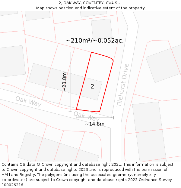 2, OAK WAY, COVENTRY, CV4 9UH: Plot and title map