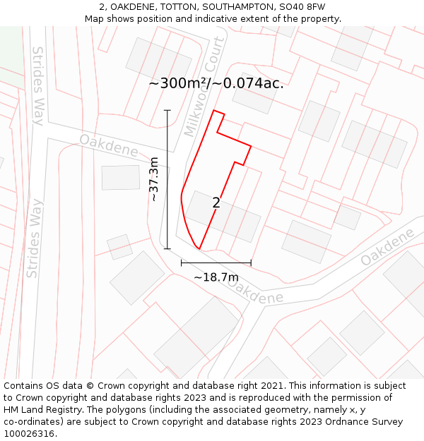 2, OAKDENE, TOTTON, SOUTHAMPTON, SO40 8FW: Plot and title map