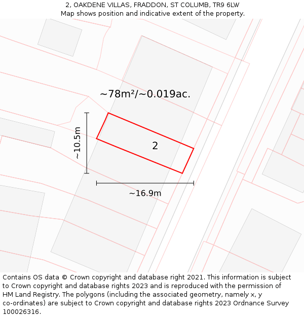 2, OAKDENE VILLAS, FRADDON, ST COLUMB, TR9 6LW: Plot and title map
