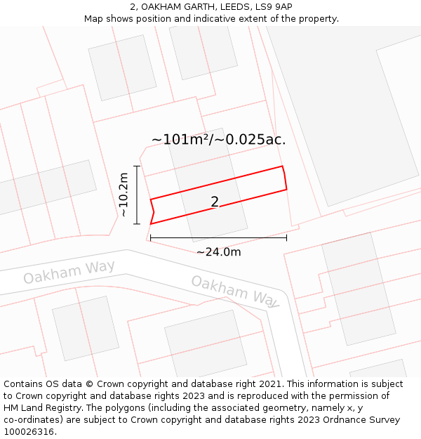 2, OAKHAM GARTH, LEEDS, LS9 9AP: Plot and title map