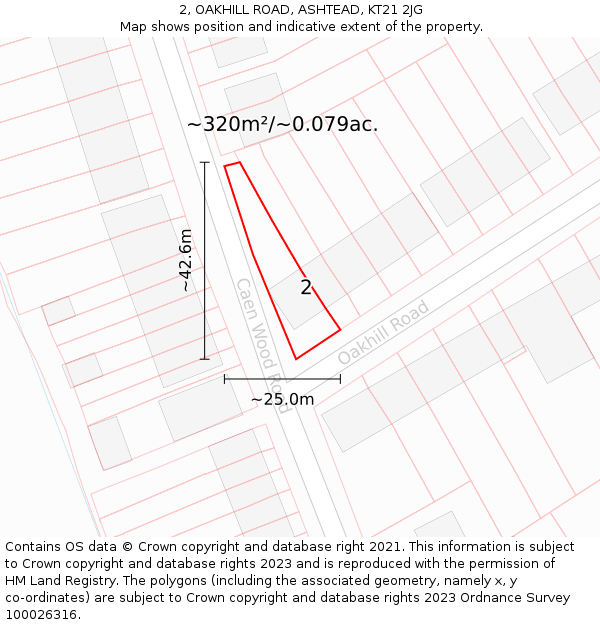 2, OAKHILL ROAD, ASHTEAD, KT21 2JG: Plot and title map