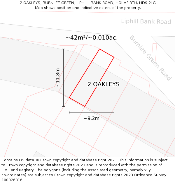 2 OAKLEYS, BURNLEE GREEN, LIPHILL BANK ROAD, HOLMFIRTH, HD9 2LG: Plot and title map