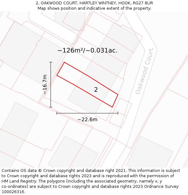 2, OAKWOOD COURT, HARTLEY WINTNEY, HOOK, RG27 8UR: Plot and title map