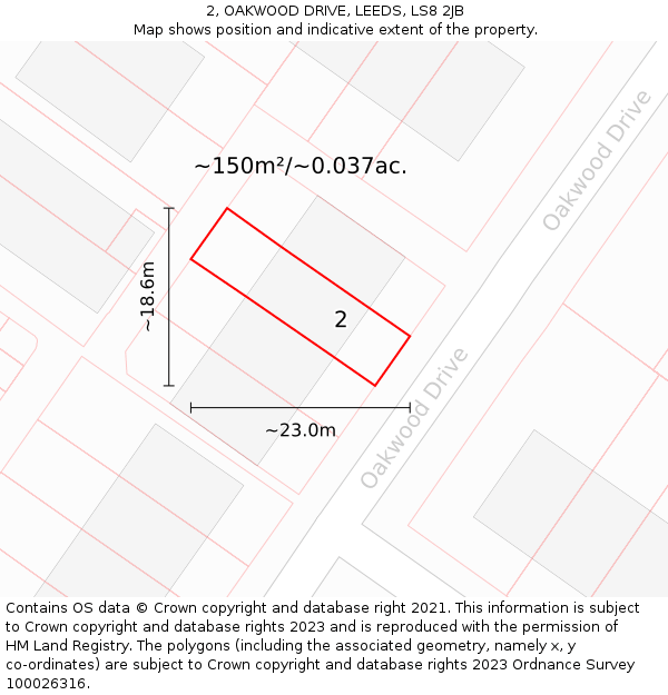 2, OAKWOOD DRIVE, LEEDS, LS8 2JB: Plot and title map