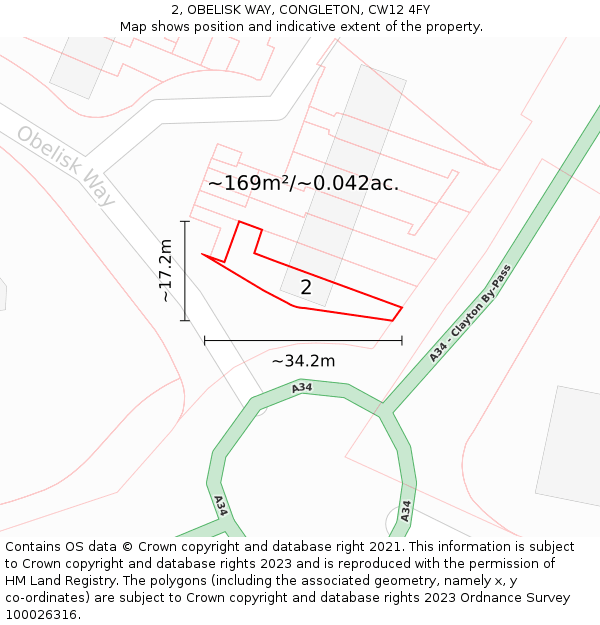 2, OBELISK WAY, CONGLETON, CW12 4FY: Plot and title map