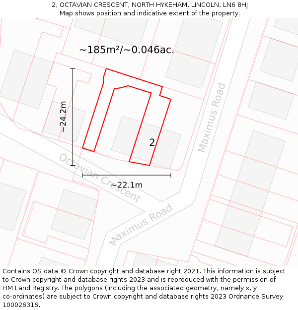 2, OCTAVIAN CRESCENT, NORTH HYKEHAM, LINCOLN, LN6 8HJ: Plot and title map
