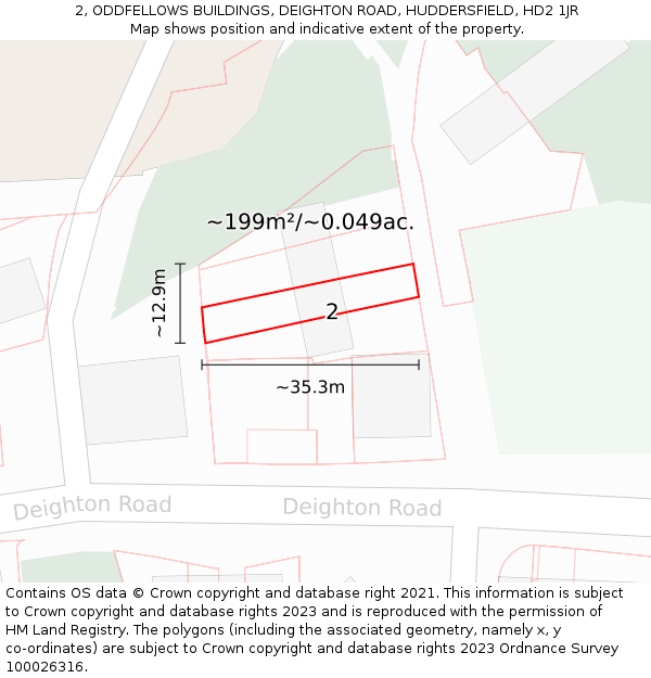 2, ODDFELLOWS BUILDINGS, DEIGHTON ROAD, HUDDERSFIELD, HD2 1JR: Plot and title map