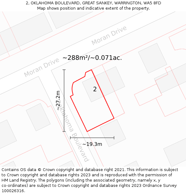 2, OKLAHOMA BOULEVARD, GREAT SANKEY, WARRINGTON, WA5 8FD: Plot and title map