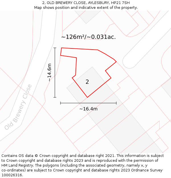 2, OLD BREWERY CLOSE, AYLESBURY, HP21 7SH: Plot and title map