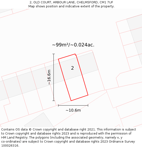 2, OLD COURT, ARBOUR LANE, CHELMSFORD, CM1 7UF: Plot and title map