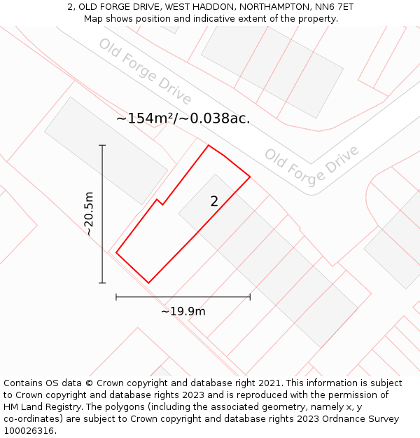 2, OLD FORGE DRIVE, WEST HADDON, NORTHAMPTON, NN6 7ET: Plot and title map