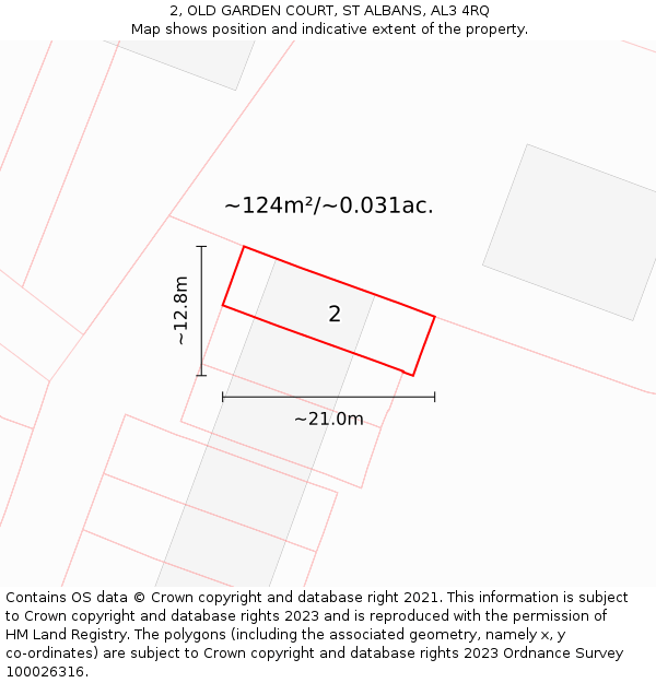 2, OLD GARDEN COURT, ST ALBANS, AL3 4RQ: Plot and title map