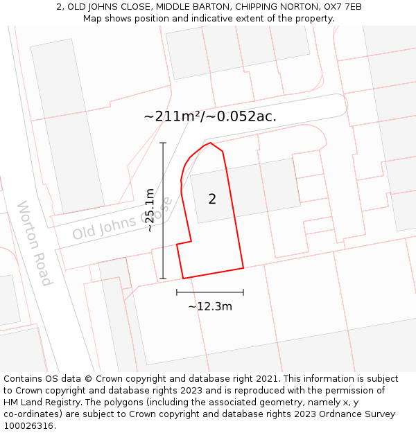2, OLD JOHNS CLOSE, MIDDLE BARTON, CHIPPING NORTON, OX7 7EB: Plot and title map
