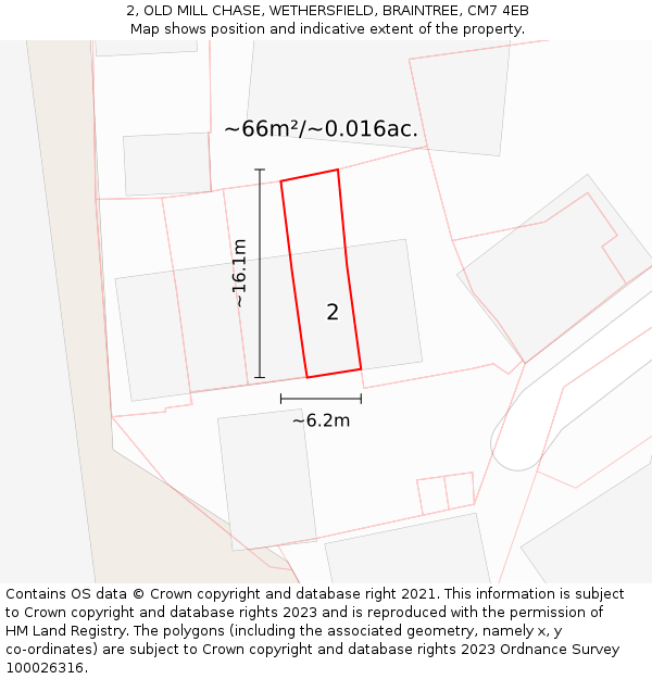 2, OLD MILL CHASE, WETHERSFIELD, BRAINTREE, CM7 4EB: Plot and title map