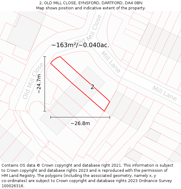 2, OLD MILL CLOSE, EYNSFORD, DARTFORD, DA4 0BN: Plot and title map
