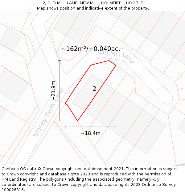 2, OLD MILL LANE, NEW MILL, HOLMFIRTH, HD9 7LS: Plot and title map