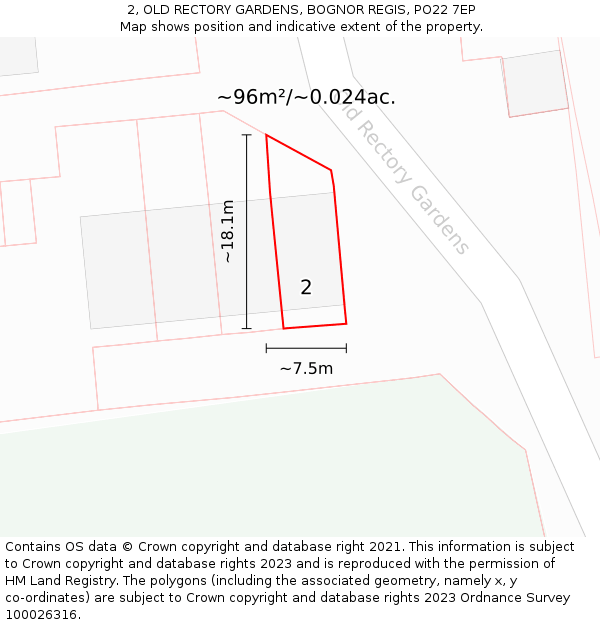 2, OLD RECTORY GARDENS, BOGNOR REGIS, PO22 7EP: Plot and title map