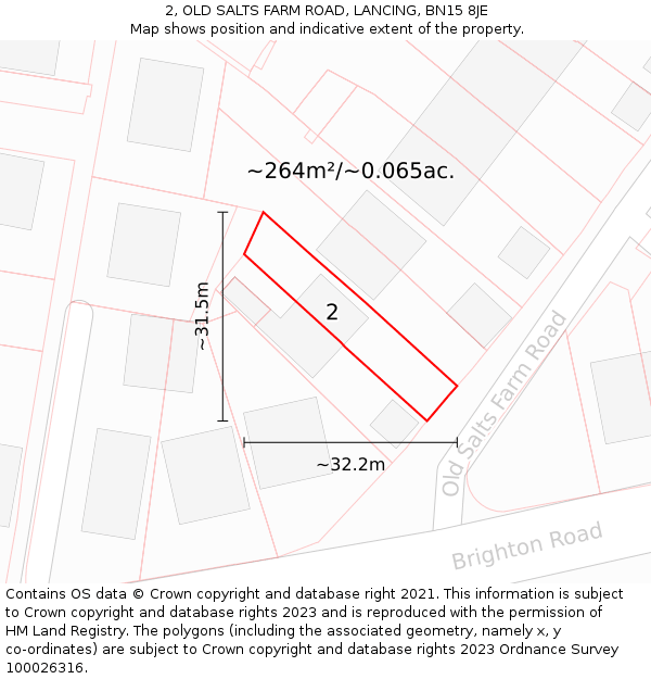2, OLD SALTS FARM ROAD, LANCING, BN15 8JE: Plot and title map
