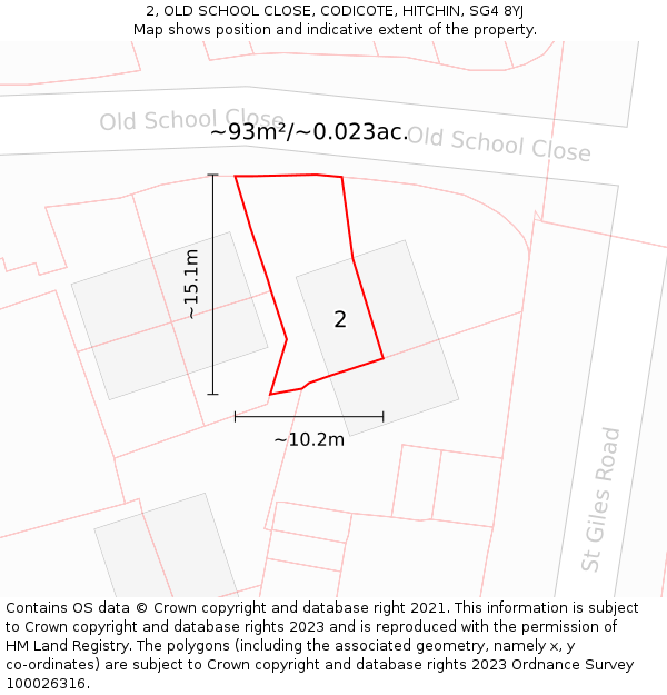 2, OLD SCHOOL CLOSE, CODICOTE, HITCHIN, SG4 8YJ: Plot and title map