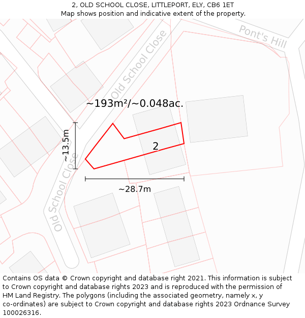 2, OLD SCHOOL CLOSE, LITTLEPORT, ELY, CB6 1ET: Plot and title map