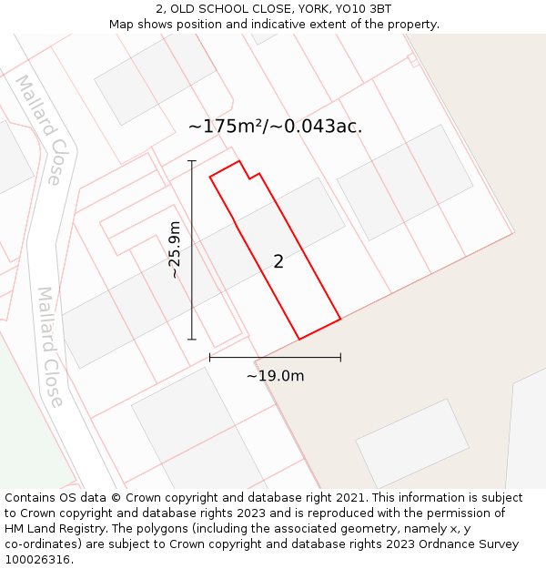 2, OLD SCHOOL CLOSE, YORK, YO10 3BT: Plot and title map