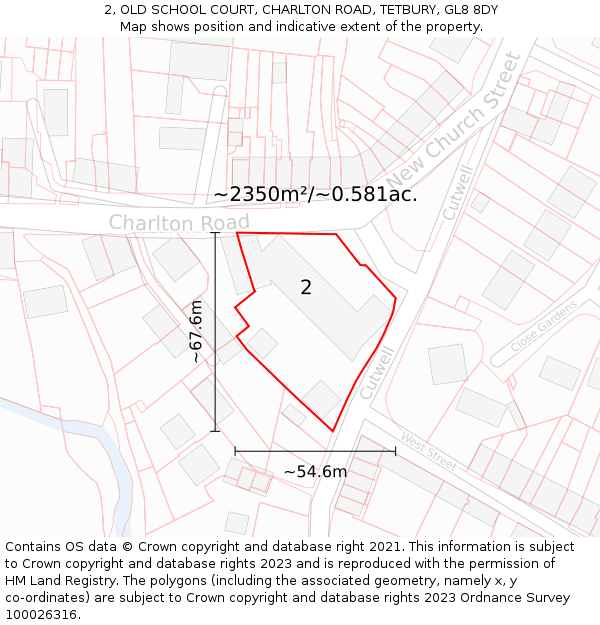 2, OLD SCHOOL COURT, CHARLTON ROAD, TETBURY, GL8 8DY: Plot and title map