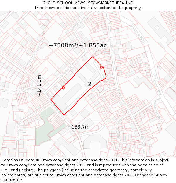 2, OLD SCHOOL MEWS, STOWMARKET, IP14 1ND: Plot and title map