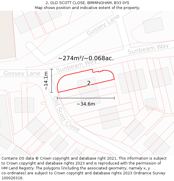 2, OLD SCOTT CLOSE, BIRMINGHAM, B33 0YS: Plot and title map