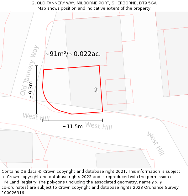2, OLD TANNERY WAY, MILBORNE PORT, SHERBORNE, DT9 5GA: Plot and title map