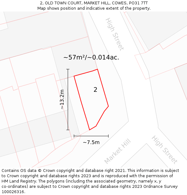 2, OLD TOWN COURT, MARKET HILL, COWES, PO31 7TT: Plot and title map