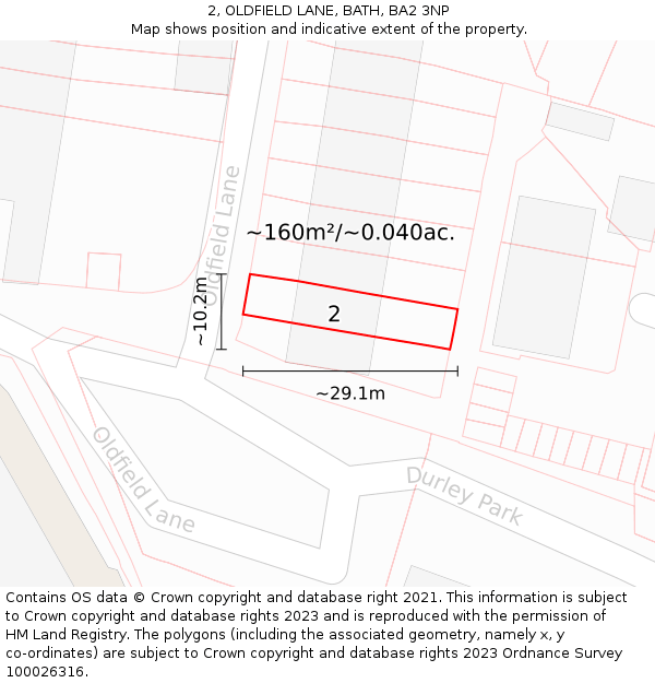 2, OLDFIELD LANE, BATH, BA2 3NP: Plot and title map