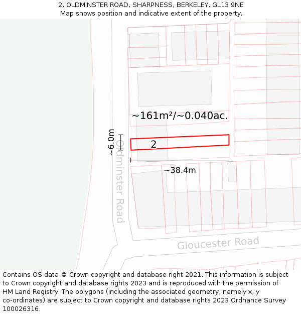 2, OLDMINSTER ROAD, SHARPNESS, BERKELEY, GL13 9NE: Plot and title map