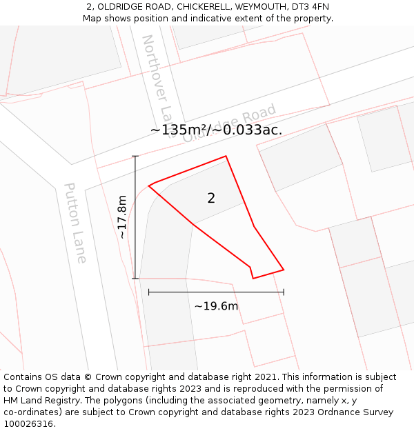 2, OLDRIDGE ROAD, CHICKERELL, WEYMOUTH, DT3 4FN: Plot and title map