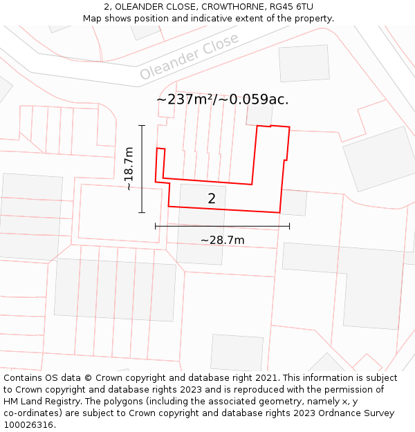 2, OLEANDER CLOSE, CROWTHORNE, RG45 6TU: Plot and title map